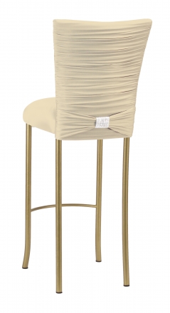Chloe Ivory Stretch Knit Barstool Cover with Rhinestone Accent Band and Cushion on Gold Legs (1)