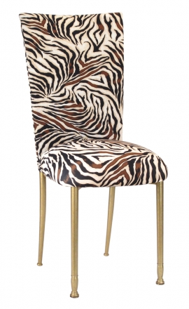 Zebra Stretch Knit Chair Cover and Cushion on Gold Legs (2)