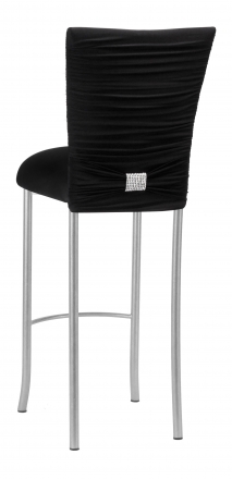 Chloe Black Stretch Knit Barstool Cover with Rhinestone Accent and Cushion on Silver Legs (1)
