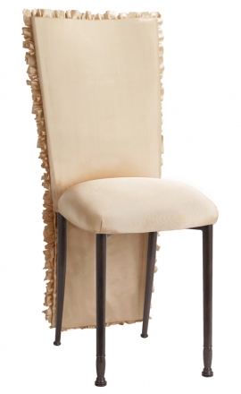 Champagne Ruffle Chair Cover with Champagne Bengaline Cushion on Mahogany Legs (2)