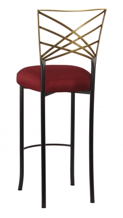 Two Tone Fanfare Gold Barstool with Burnt Red Dupioni Boxed Cushion (1)