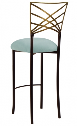 Two Tone Gold Fanfare Barstool with Ice Blue Suede Cushion (1)