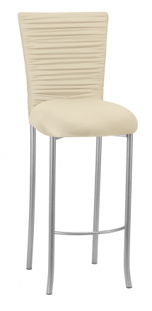 Chloe Ivory Stretch Knit Barstool Cover with Rhinestone Accent Band and Cushion on Silver Legs (2)