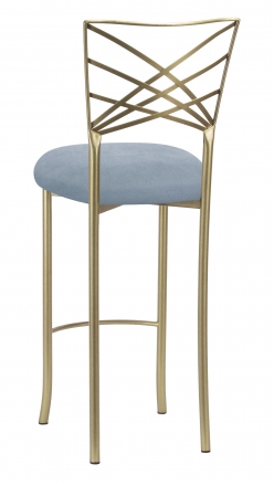 Gold Fanfare Barstool with Ice Blue Suede Cushion (1)