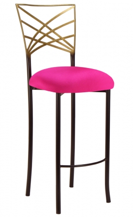 Two Tone Gold Fanfare Barstool with Hot Pink Stretch Knit Cushion (2)