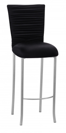Chloe Black Stretch Knit Barstool Cover with Rhinestone Accent and Cushion on Silver Legs (2)