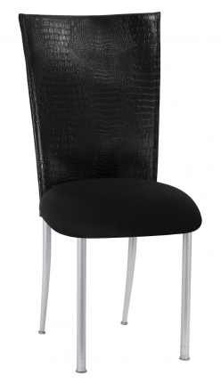 Matte Black Croc Chair Cover with Black Stretch Knit Cushion on Silver Legs (2)