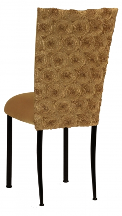Gold Circle Ribbon Taffeta Chair Cover with Gold Velvet Cushion on Black Legs (1)