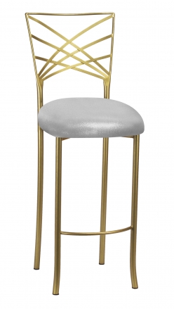 Gold Fanfare Barstool with Metallic Silver Knit Cushion (2)
