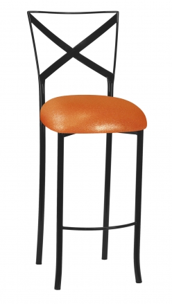Blak. Barstool with Metallic Orange Stretch Knit Cushion (2)