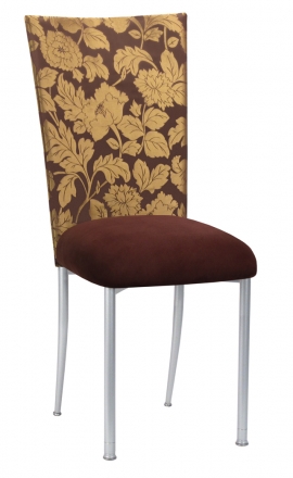 Gold and Brown Damask Chair Cover with Chocolate Suede Cushion with Silver Legs (2)