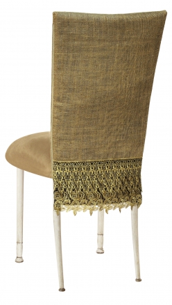 Burlap Fancy 3/4 Chair Cover with Camel Suede Cushion on Ivory Legs (1)