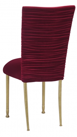 Chloe Cranberry Velvet Chair Cover and Cushion on Gold Legs (1)