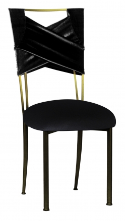Black Velvet Sweetheart Chair Cover and Cushion on Two Tone Gold Legs (2)
