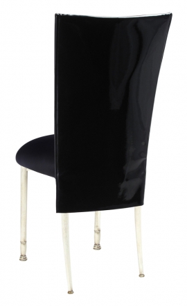 Black Patent 3/4 Chair Cover with Black Stretch Knit Cushion on Ivory Legs (1)