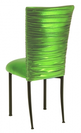 Chloe Metallic Lime Stretch Knit Chair Cover and Cushion on Brown Legs (1)