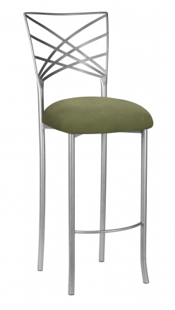 Silver Fanfare Barstool with Sage Suede Cushion (2)