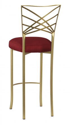Gold Fanfare Barstool with Burnt Red Dupioni Boxed Cushion (1)