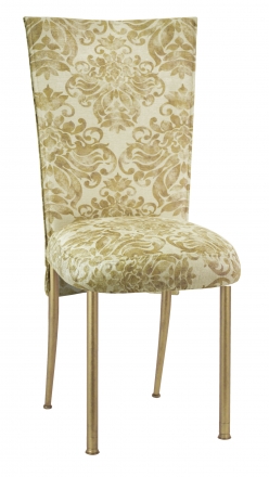 Ravena Chenille Empire Cut Chair Cover with Boxed Cushion on Gold Legs (2)