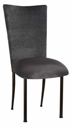 Charcoal Velvet Chair Cover on Brown Legs  (2)