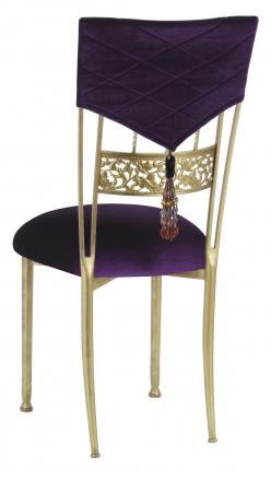 Eggplant Velvet Hat and Tassel Chair Cover with Cushion on Gold Bella Fleur (1)