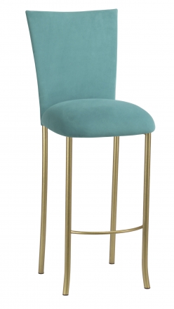 Turquoise Suede Barstool Cover and Cushion on Gold Legs (2)