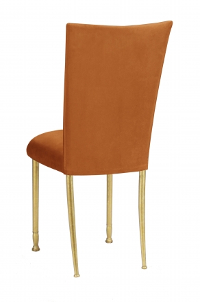 Copper Suede Chair Cover and Cushion on Gold Legs (2)
