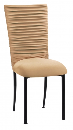 Chloe Beige Stretch Knit Chair Cover with Rhinestone Accent and Cushion on Black Legs (2)