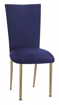 Navy Stretch Knit Chair Cover with Cushion on Gold Legs (2)