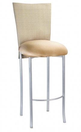 Parchment Linette 3/4 Barstool Cover with Toffee Stretch Knit Cushion on Silver Legs (2)