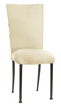 Ivory Rosette Chair Cover with Ivory Stretch Knit Cushion on Mahogany Legs (2)