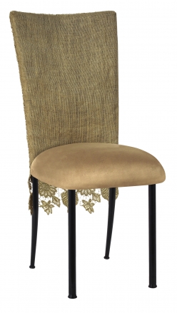 Burlap Chantilly 3/4 Chair Cover with Camel Suede Cushion on Black Legs (2)