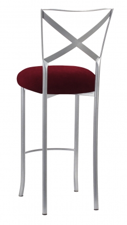 Silver Simply X Barstool with Cranberry Velvet Cushion (1)