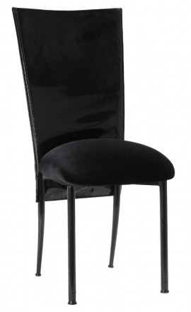 Black Patent 3/4 Chair Cover with Black Velvet Cushion on Black Legs (2)