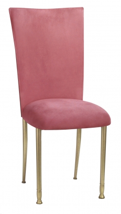 Raspberry Suede Chair Cover and Cushion on Gold Legs (2)