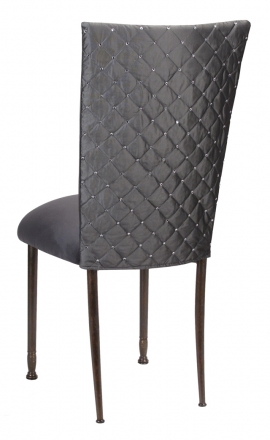 Charcoal Diamond Tufted Taffeta Chair Cover with Charcoal Suede Cushion on Mahogany Legs (1)