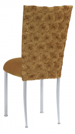 Gold Circle Ribbon Taffeta Chair Cover with Gold Velvet Cushion on Silver Legs (1)