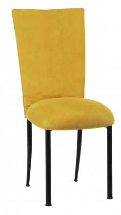 Canary Suede Chair Cover with Jewel Belt and Cushion on Black Legs (2)