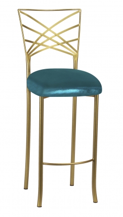 Gold Fanfare Barstool with Metallic Teal Knit Cushion (2)