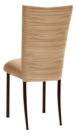 Chloe Beige Stretch Knit Chair Cover and Cushion on Brown Legs (1)