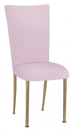 Soft Pink Velvet Chair Cover and Cushion on Gold Legs (2)