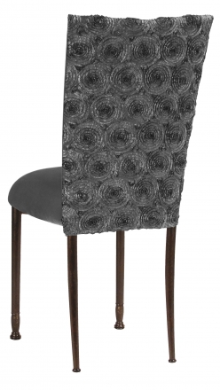 Pewter Circle Ribbon Taffeta Chair Cover with Charcoal Suede Cushion on Mahogany Legs (1)
