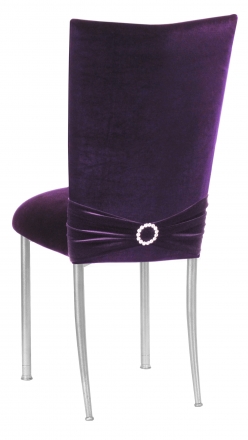 Deep Purple Velvet Chair Cover with Jewel Band and Cushion on Silver Legs (1)