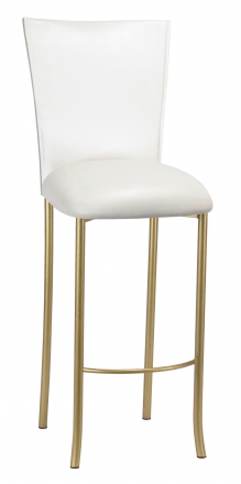 White Leatherette Barstool Cover and Cushion on Gold Legs (2)