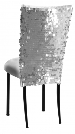 Silver Confetti Stretch Knit Chair Cover and Silver Stretch Knit Cushion on Black Legs (1)