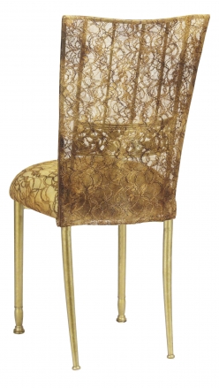 Gold Bella Fleur with Gold Lace Chair Cover and Gold Lace over Gold Stretch Knit Cushion (1)