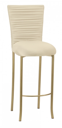 Chloe Ivory Stretch Knit Barstool Cover with Rhinestone Accent Band and Cushion on Gold Legs (2)