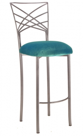 Silver Fanfare Barstool with Turquoise Velvet Cushion (2)