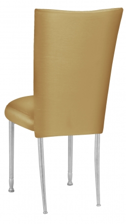 Gold Taffeta Chair Cover with Boxed Cushion on Silver Legs (1)