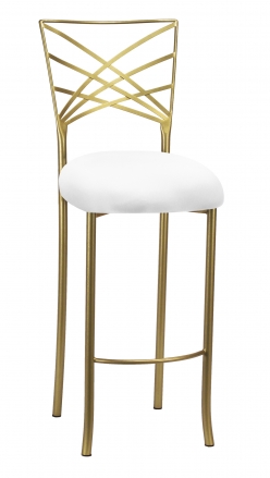 Gold Fanfare Barstool with White Knit Cushion (2)
